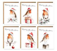 Traditional Christmas Cards Packs of 20, 6 Assorted Festive Winter Robin Watercolour, Eco-friendly and, Blank Inside with Envelopes, 2026 Xmas Multipack Bulk Set, For Friends Family