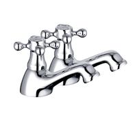 Traditional Chrome Bath Mixer Tap Twin Bathroom Sink Cross Handle Faucet