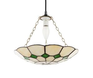 Traditional Classic Amber Stained Glass Tiffany Pendant Lighting Shade with Decorative Green Diamonds | 31cm x 6cm | Antique Brass Chains Included by Happy Homewares