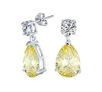 Traditional Classic Bridal Cubic Zirconia Canary Yellow Solitaire Drop AAA CZ Pear Shaped Teardrops Dangle Earrings For Women Wedding Prom .925 Sterling Silver