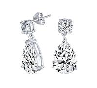 Traditional Classic Bridal Cubic Zirconia Solitaire Drop AAA CZ Pear Shaped Teardrops Dangle Earrings For Women Wedding Prom .925 Sterling Silver