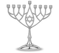 Traditional Classic Geometric Hanukkah Menorah 9" Silver Plated Chanukah Candle Minorah Fits Standard Hanukah Candles by Zion Judaica
