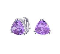 Traditional Classic Large Statement Triangle Trillion Cut Simulated Lavander Purple Amethyst AAA CZ Solitaire Clip On Stud Earrings For Women Silver Plated Non Pierced 12MM