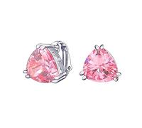 Traditional Classic Large Statement Triangle Trillion Cut Simulated Pink Tourmaline AAA CZ Solitaire Clip On Stud Earrings For Women Silver Plated Non Pierced 12MM