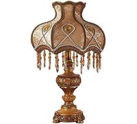 Traditional Classical Table Lamp Victorian Resin Table Light Fabric Lampshade Desk Lamp Retro Bedside Lamp Decoration Living Room Bedroom Study Desk Light, Button,Chandeliers