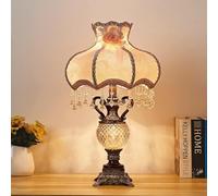 Traditional Classical Table Lamp Victorian Resin Table Light Fabric Lampshade Desk Lamp Retro Bedside Lamp Decoration Living Room Bedroom Study,Chandeliers