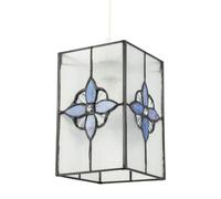 Traditional Clear Glass Tiffany Style Rectangular Pendant Lighting Shade with Purple and Blue Toned Panels | 21cm Height by Happy Homewares