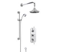 Traditional Concealed Triple Valve with Bevelled Back Plate Shower Set with Slide Rail Kit, Arm & Head- Chrome - Balterley