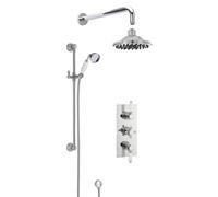 Traditional Concealed Triple Valve with Square Back Plate Shower Set with Slide Rail Kit, Arm & Head- Chrome - Balterley