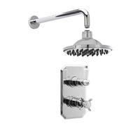 Traditional Concealed Twin Victorian Valve with Head & Arm Shower Set - Chrome/White - Balterley