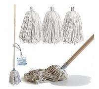Traditional Cotton Mop with 3 String Head Refills and Smooth Wooden Mop Handle - Pure Cotton Mops for Cleaning Floors - String Floor Mops for Hard Floor, Bathroom, Kitchen, Laminate, Wood, Tiles etc