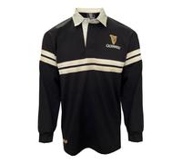 Traditional Craft Guinness Rugby Shirt for Men Ireland Long Sleeve Black Harp Tape, Black, Large