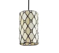Traditional Cream Amber Tiffany Glass Pendant Lamp Shade with Small Clear Beads | 21cm x 12cm | 100% Handmade with Soldered Frame by Happy Homewares