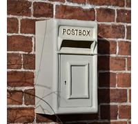Traditional Cream & Gold Mounted Post Box - Cast Iron & Steel Letterbox with Lockable Door, Hooded Aperture, Pre-Drilled Mounting