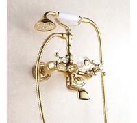 Traditional Cross Handles Double Crystal Gold Luxury With Shower Set, Brass, Bathtub Faucet
