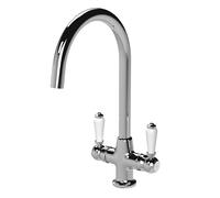 Balterley Kitchen Tap with Dual Lever Handles, Mono Kitchen Mixer Tap, Chrome Mono Mixer Taps for Sink, Round Base with Curved Spout Taps for Sink - 160 x 220 x 375mm (Chrome)