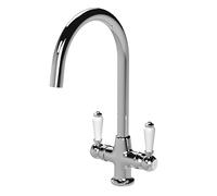 Balterley Kitchen Tap with Dual Lever Handles, Mono Kitchen Mixer Tap, Chrome Mono Mixer Taps for Sink, Round Base with Curved Spout Taps for Sink - 160 x 220 x 375mm (Chrome)