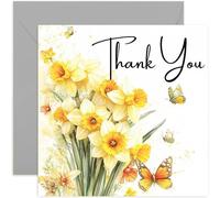 Traditional Daffodil Flower Thank You Greeting Card For Friends and Family - To Show Appreciation Gifts for Him or Her - For Mum Dad Husband Wife Brother Sister - Made in UK
