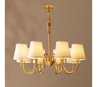 Traditional Decor Ornate Chandelier Dining Room Light Fixture Metal Chandelier The White Linen Fabric Lampshade The All-Copper Lamp,8 heads