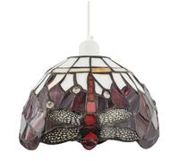 Happy Homewares Deep Red And White Stained Glass Dragonfly Tiffany Pendant Shade