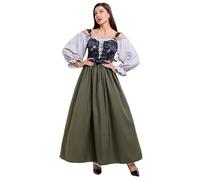 Traditional Dress Medieval Dress Vest Two Piece Set Cosplay Costume Elegant Outfit for Women Halloween Party Performance Pastel Gothic Clothing in Plus Size (Army Green, S)