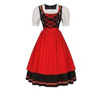 Traditional Dress Women's Red Dirndl Long Dirndl Dress Including Dirndl Apron 2-Piece Elegant Dirndl Dresses Modern Bavarian Outfit Refined Costume Dress for Oktoberfest Outfit