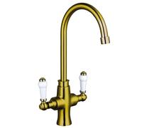 Traditional Dual Handle Kitchen Mixer Tap, Brushed Gold