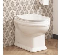 Traditional Elmore Back to Wall Rimless Toilet Pan Short Projection Gloss White Ceramic Round Shape with Slim Soft Close Seat