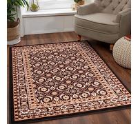 Traditional Esta Rug Bordered Oriental Floral Rug for Living Room Bedroom Lounge Home Decor Classic Rug Black Small 80x150 cm (2'6"x5')