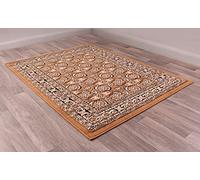 Traditional Esta Rug Bordered Oriental Floral Rug for Living Room Bedroom Lounge Home Decor Classic Rug Gold Small 80x150 cm (2'6"x5')