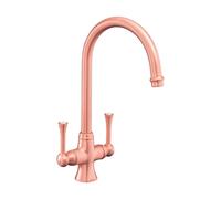 Traditional Estuary Kitchen Mixer Tap Twin Lever Swivel Curved Brushed Copper