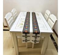 Traditional Ethiopian Table Runner, African Geometric Pattern, Colorful Tribal Design, White Table Decor (118"x12", Two Straps)