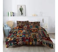 Traditional Ethnic King Coverless Duvet for All Seasons, Patchwork Geometry Reversible Patterned Design Comforter with 2 Pillowcases, Multicolor Washable Microfibre Quilt for adults, 200 X 220 cm