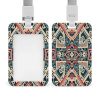 Traditional Ethnic Patterns Badge Holders Retractable ID Badge Holder with Lanyard Heavy Duty Badges Reel Card Protector Detachable ID Card Holder for Nurse Teacher Staff Officer