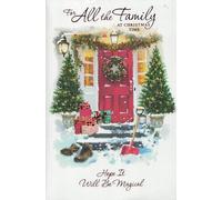 Traditional Family Christmas Card, 24 x 16 cm, Red Door Design with Wreath, Premium Holiday Greeting Card with Envelope
