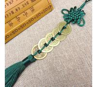 Traditional Feng Shui Chinese Knot Pendant with Copper Coins for Lucky Charm Use, Suitable for Hanging in Doorways, Rooms, and Cars (dark green)