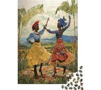 Traditional Festival Jigsaw Puzzles. 70x50cm/1000pcs Women Dancing in The Scenery of Guyana Whimsical Challenge Toy for Educational Games Gifts