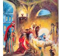 Traditional Festive Art - Large Square 160 x 160mm (6.5x6.5") - Seasons Greetings - Pack of 5 Premium Charity Christmas Cards - Tracks Publishing (Nativity Scene)