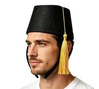 Traditional Fez Hat Headband with Gold Tassel - Moroccan Costume Accessory | 5.9x2.75x3.54 Inch Size, Lightweight 50g Maroon Felt Material, Built-In Headband for Cosplay, Stage & Cultural Parties