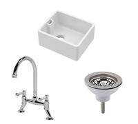 Fireclay Compact 1 Bowl Belfast Sink Strainer Waste Mixer Tap 460mm Balterley White One Size