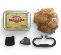 Traditional Flint and Steel Fire Lighting Kit - High Carbon C-Shaped Striker with English Flint, Char Cloth & Natural Fibre Tinder - Bushcraft, Camping & Survival Fire Starter Set
