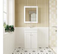 Traditional Floor Standing 2 Door Vanity Unit with 1 Tap Hole Fireclay Basin, 500mm - Satin White