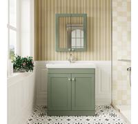 Traditional Floor Standing 2 Door Vanity Unit with 1 Tap Hole Fireclay Basin, 800mm - Satin Green