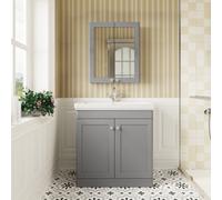 Traditional Floor Standing 2 Door Vanity Unit with 1 Tap Hole Fireclay Basin, 800mm - Satin Grey