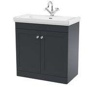 Traditional Floor Standing 2 Door Vanity Unit with 1 Tap Hole Fireclay Basin, 800mm - Soft Black