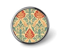 Traditional Floral Boho Pattern Round Badge Pin Brooch Button Stylish Decorative for Clothes Backpacks