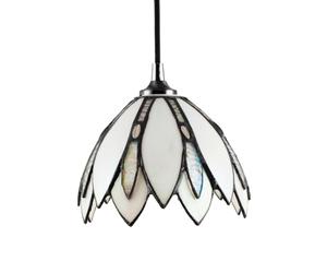 Traditional Floral Petal Themed Opal White Stained Glass Tiffany Pendant Lamp Shade with Clear Beads | 13cm x 17cm | 40w Maximum by Happy Homewares