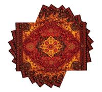 Traditional Floral Placemats Set of 4, 30x45cm Non-Slip linen Place Mats, Washable Waterproof Rectangular, Vintage Persian Table Mats for Indoor Kitchen Dining Decoration, Orange Red