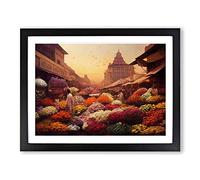 Traditional Flower Market Framed Wall Art Print A2 Black | Ready to Hang, Premium Gi Paper, Fade-Resistant Inks, Securely Packaged, UK Made