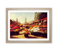 Traditional Flower Market Vol.3 H1022 Framed Print for Living Room Bedroom Home Office Décor, Wall Art Picture Ready to Hang, Oak A4 Frame (34 x 25 cm)